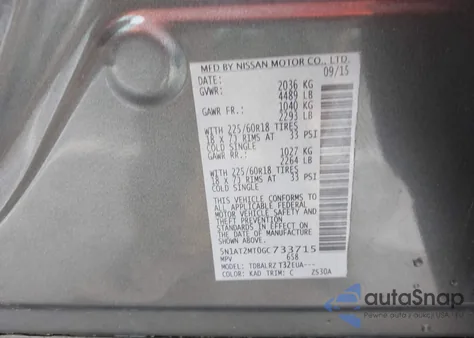 2016 Nissan Rogue Sl z USA, uszkodzony, nr VIN 5N1AT2MT0GC733715